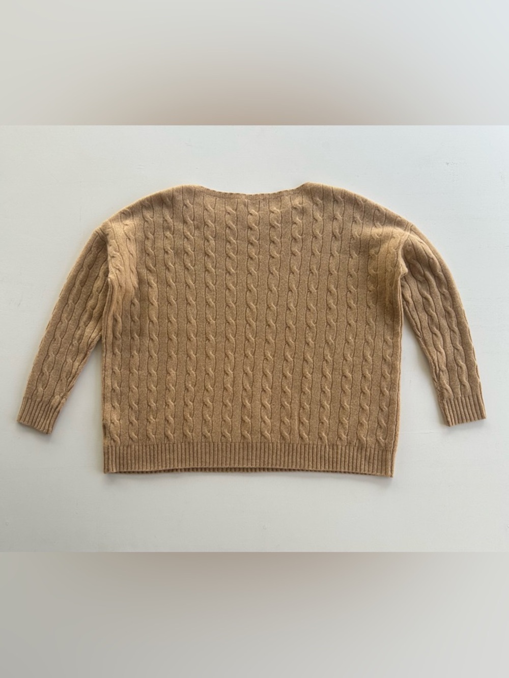 Polo Ralph Lauren Cable Knit Sweater Merino Wool Cashmere Tan Women Medium - Picture 16 of 16